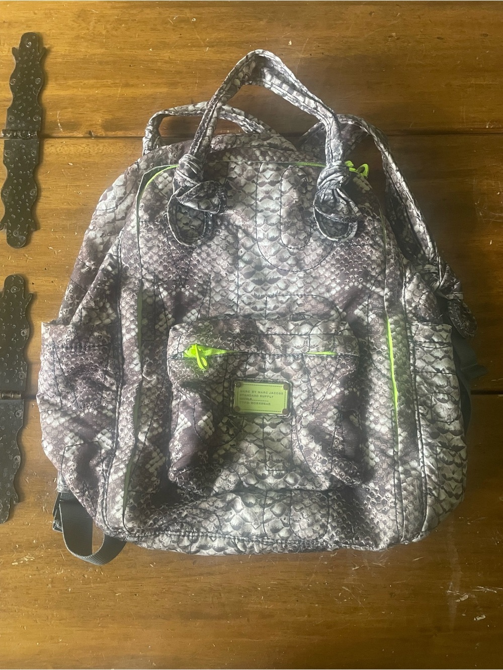Marc by Marc Jacobs Nylon Snakeskin Print Backpack Bag Travel Rare Neon Zipper
